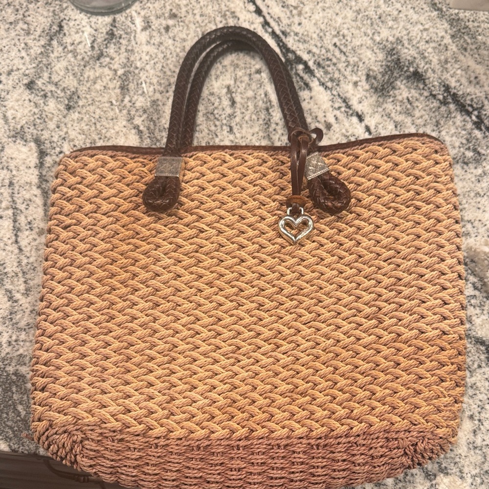Brighton Tan Woven Tote with Heart Charm